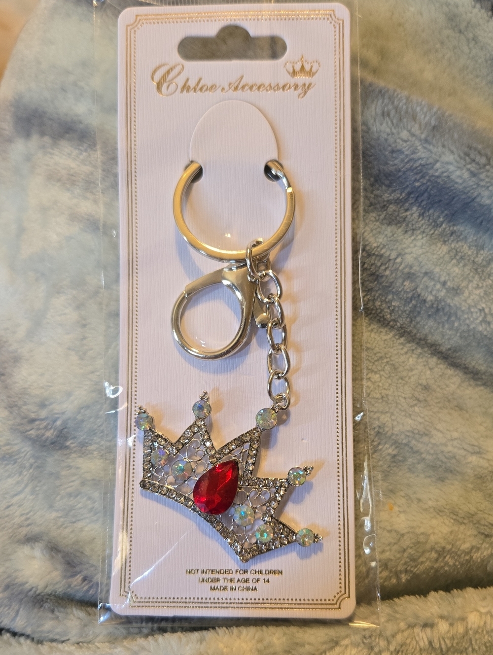 3/$10 Bundle Deals Red Crown Keychain Pendant - Silver Tone